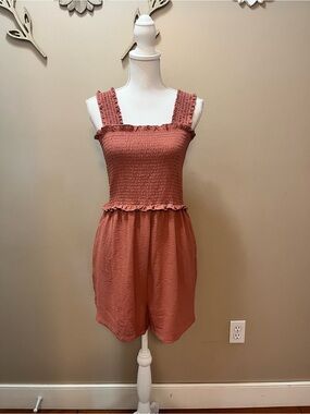 Coral Pink Smocked Ruffle Romper Size Medium